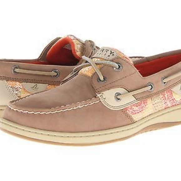 Sperry TopSider‎ Bluefish Greige Orange Dot Sequins Tan Womens Size 7M Sl… - Picture 3 of 8